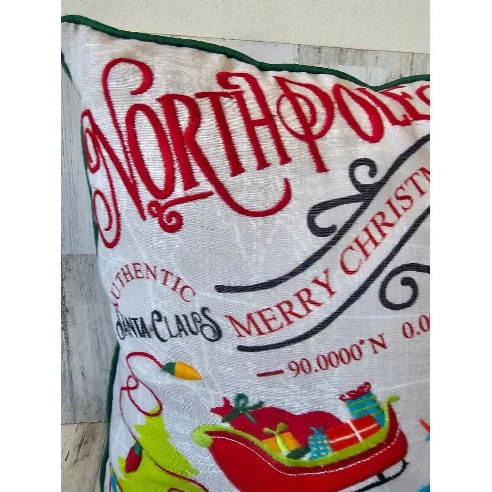 Pier 1 embroidered Xmas snowman North Pole penguin elf pillow decor Xmas 14x14 i
